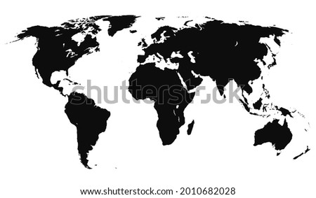 Planisphere simple style black silhouette illustration - Editable vector world map isolated on white background