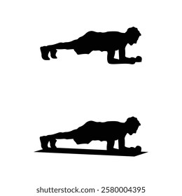 Plank core strength Exercise Silhouette Workout Training Men vector Illustration.