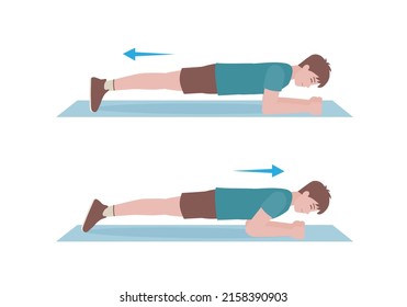 Plank exercises to do at home. Men doing exercises 2 Step, doing Saw Plank. The plank is an excellent abdominal and core exercise.  Isolated vector illustration in cartoon style svg