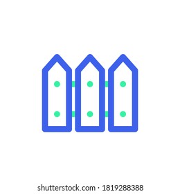Plank fence icon vector, filled flat sign, bicolor pictogram, wood fence green and blue colors. Symbol, logo illustration