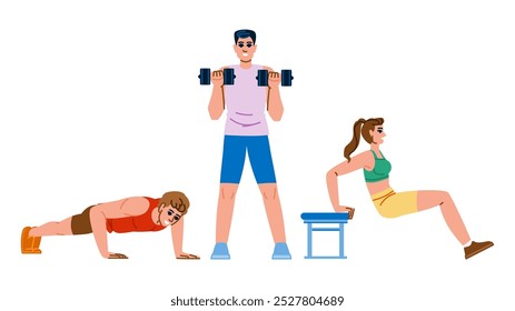 plank fitness exercises arm vector. pullup press, extension flex, stretch lift plank fitness exercises arm character. people flat cartoon illustration