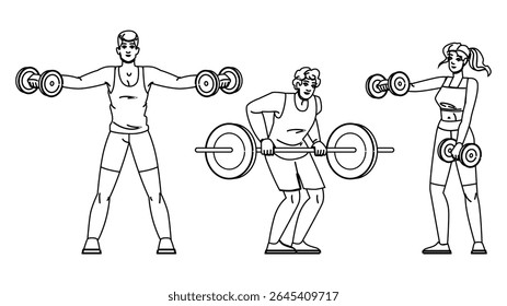 plank fitness exercises arm vector. pullup chinup, press flex, stretch lift plank fitness exercises arm character. people black line pencil drawing illustration