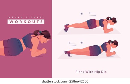 Plank With Hip Dip exercise, Woman workout fitness, aerobic and exercises.