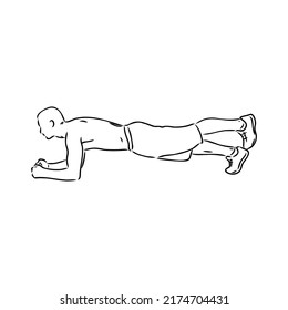 a plank position indoors. hand drawn style vector design illustrations.