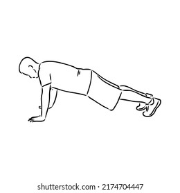 a plank position indoors. hand drawn style vector design illustrations.