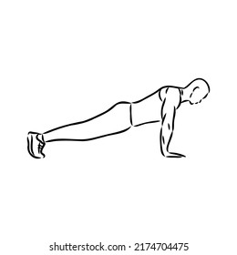 a plank position indoors. hand drawn style vector design illustrations.
