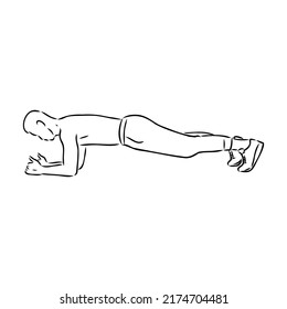 a plank position indoors. hand drawn style vector design illustrations.