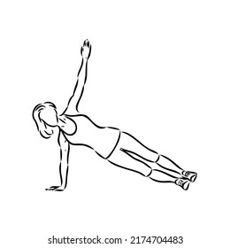 a plank position indoors. hand drawn style vector design illustrations.
