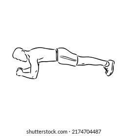 a plank position indoors. hand drawn style vector design illustrations.