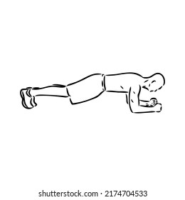 a plank position indoors. hand drawn style vector design illustrations.