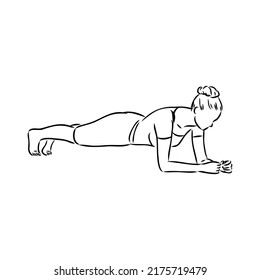 a plank position indoors. hand drawn style vector design illustrations.