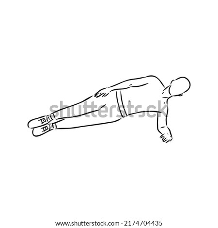 a plank position indoors. hand drawn style vector design illustrations.