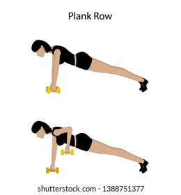 Plank row exercise on the white background. Vector illustration