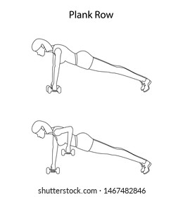 Plank row exercise outline on the white background. Vector illustration