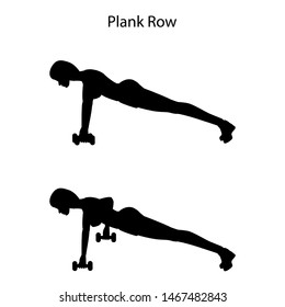 Plank row exercise silhouette on the white background. Vector illustration