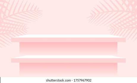 plank shelf wall red pastel soft color, modern shelf for display show on space wall room, cute and chic counter desk wood panel for decoration, empty table top panel for background, copy space