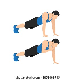 Plank shoulder taps exercise. Flat vector illustration isolated on white background. Layered vector. Abs workout