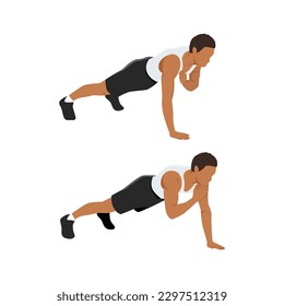 Plank shoulder taps exercise. Flat vector illustration isolated on white background. Layered vector. Abs workout. Flat vector illustration isolated on white background