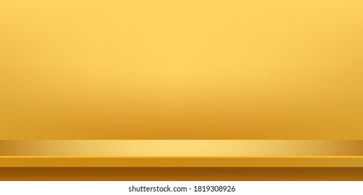 plank table golden for background, plank wood gold color on wall room, copy space for advertise product display, table plank front view for backdrop