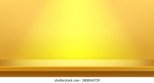 mesa de tablón dorada y luz brillante para fondo, color dorado de madera de tablón en la sala de la pared, espacio de copia para la visualización de productos publicitarios, vista frontal de tabla para el fondo