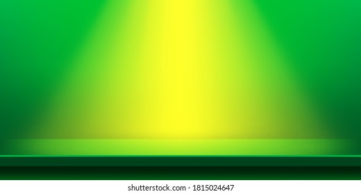 plank table green and light shine for background, plank wood vivid green color on wall room, copy space for advertise product display, table plank front view for backdrop