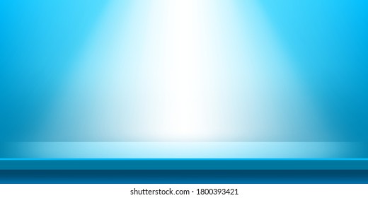 plank table light blue and light shine for background, plank wood vivid blue color on wall room, copy space for advertise product display, table plank front view for backdrop