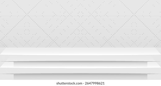 Vector Color gris blanco de la tabla del tablón en el fondo de la habitación de la pared, telón de fondo gris blanco, espacio de la copia para anunciar la exhibición del producto, tablón de la tabla en vista delantera