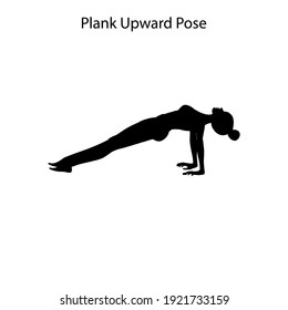 Plank hacia arriba posar la silueta de entrenamiento de yoga sobre el fondo blanco. Ilustración del vector