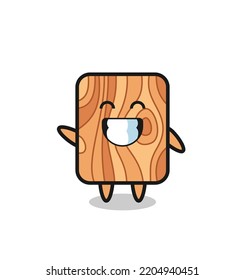 plank wood cartoon character doing wave hand gesture , cute design