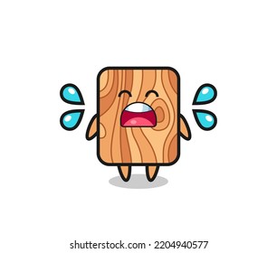 plank wood cartoon illustration with crying gesture , cute design