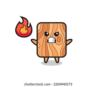 plank wood character cartoon with angry gesture , cute design
