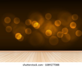 plank wood floor with gold bokeh background 