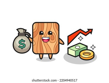 illustration en bois de planche, dessin animé tenant un sac à main, dessin mignon