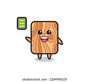 plank wood mascot character with energetic gesture , cute design