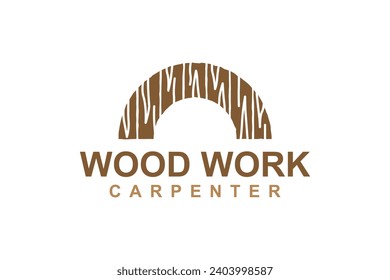Plank wood rounded shape logo design carpenter wood work industry icon symbol.