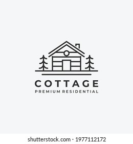 Plank Wooden Cabin Logo Vector Line Art Illustration Design, House Cottage Hut Logo