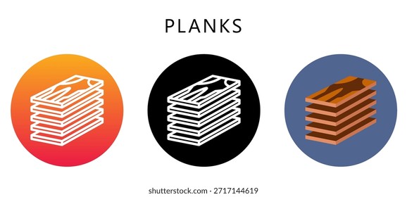 Icono de múltiples estilos de tablones, plano, línea, glifo, lineal, tono dual. Relacionado Con La Carpintería, Industria De La Madera. Uso Para El Concepto Moderno, Ui, Web Ux Y Desarrollo De App.