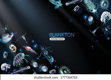 Plankton Abstract Background With Marine Different Small Organism Both Phytoplankton And Zooplankton Cartoon Vector Illustration