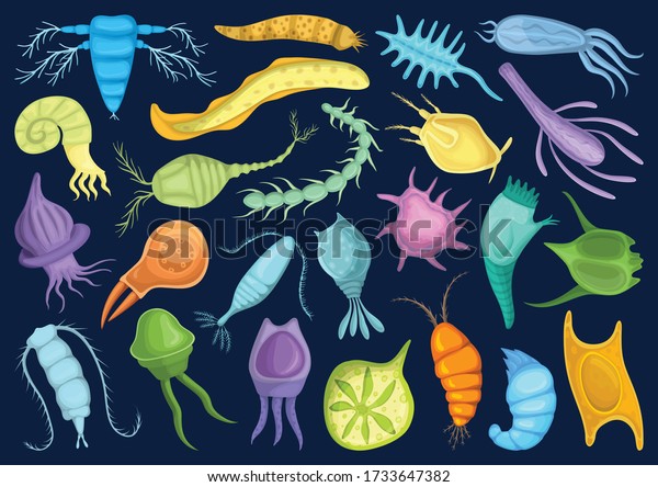 Plankton vector cartoon set icon. Isolated\
cartoon set icon phytoplankton.Vector illustration plankton on\
white background.