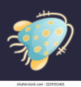 Plankton Water Organism with Tentacles Free Floating on Dark Background Vector Illustration