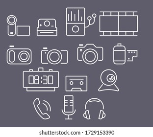 Iconos multimedia planificados con patrón blanco