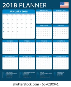 Planner 2018 - American Version - vector illustration