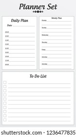 Planner 2019 set in flat style. Schedule templates for school, office and time management. Daily, weekly, To do list. Vector illustration