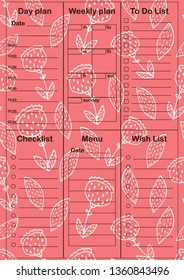 Planner 2019 set in simple style. Schedule templates for school, office and time management. Daily, weekly, To do list, Check list, Menu, Shopping list. Vector illustration