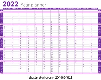The planner for 2022. Calendar on one page, on a white background. Vector template.