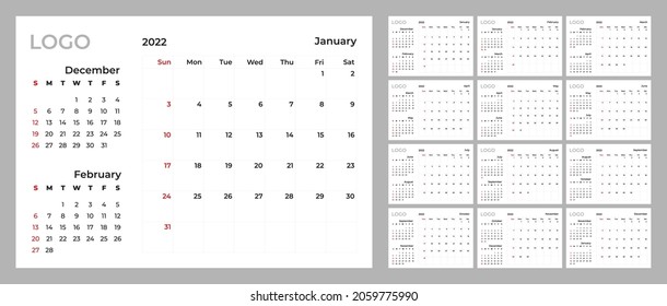 Сalendar planner for 2022 in English. 