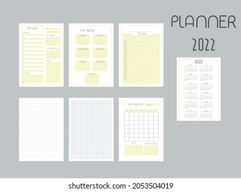 planner 2022,Set of planners, my month, sleep log, habbit tracker vector,printable to do list. Business organizer page. Paper sheet. Realistic vector illustration.