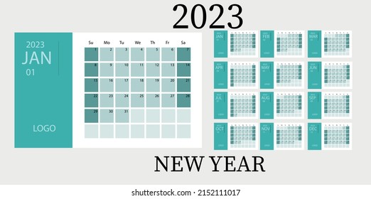 planificador 2023. calendario, planeador para 2023. un mes cada mes. fondo de moda azul claro.