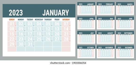 2023 Calendar Book Planner 2023 Year English Calendar Template Stock Vector Royalty Free 1903306354 Shutterstock