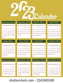 Planner 2023 year. English calendar template. 